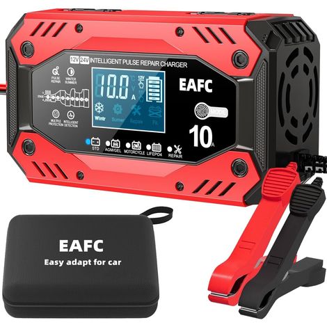 Chargeur de Batterie Voiture 12V 10A Chargeur de Batterie Plomb-Acide pour Auto Moto avec Réparation Écran LCD pour AGM Gel Wet(avec boîte de Rangement) (1/5)