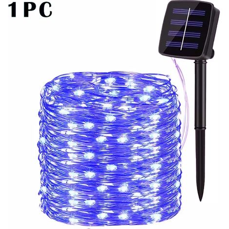 (1 pièce - bleue - 7 m - 50 LED) Guirlande lumineuse solaire LED d'extérieur, guirlande féérique de jardin, guirlande lumineuse LED scintillante étanche, décoration de Noël pour cour (1/5)