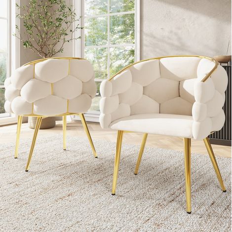 Silla de comedor de terciopelo beige, patas metálicas doradas, ergonómica, 44 x 41 x 74 cm (1/5)