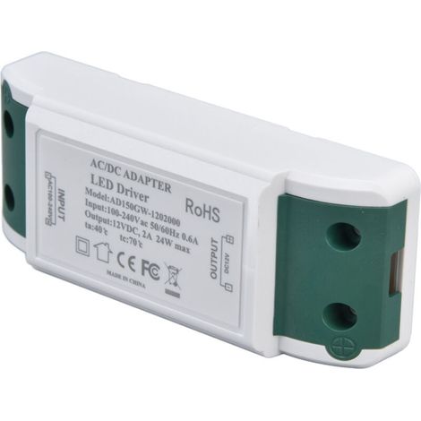 Pilote LED 12V 24W 2A – Transformateur pour bande lumineuse et éclairage d'armoire – ABS ignifuge – Protection contre surintensités et courts-circuits - AC100-240V (1/5)