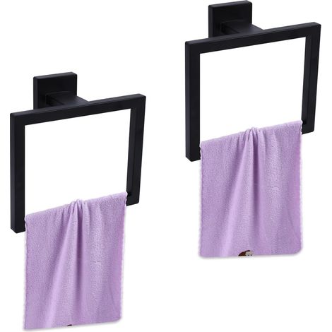 Porte-serviettes de salle de bain, anneau porte-serviettes carré noir mat en acier inoxydable, fixation murale, barre porte-serviettes pour la maison, la cuisine et la salle de bain.-AquaForge (1/5)