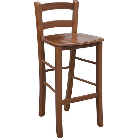 Taburete en madera de haya nuez oscura H 67cm con respaldo y asiento en madera maciza (1/5)