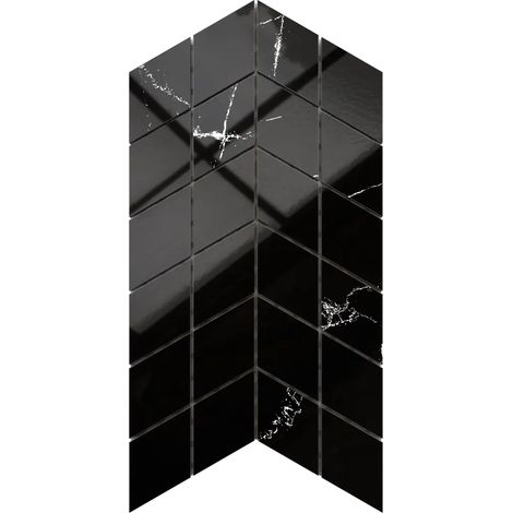 Ilcom mosaico in gres su rete per bagno e cucina 17.2cm x 29.8cm - Black veins mini chevron (1/3)
