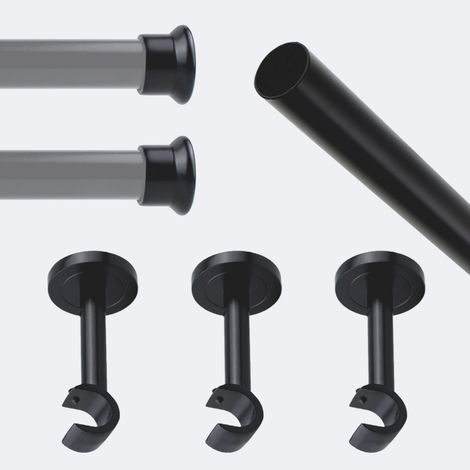 Kit de tringle à rideaux Noir Mat 250cm Diam.20mm Embout Chapeau - Fixation Mur - Boulet (1/3)