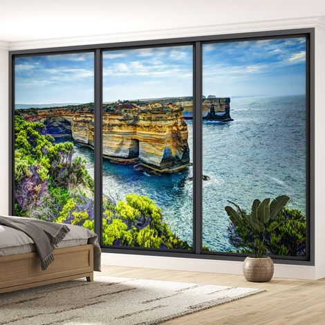 Papier peint panoramique Trompe l'oeil baie vitrée - Falaises - 130 cm x 78 cm (1/5)