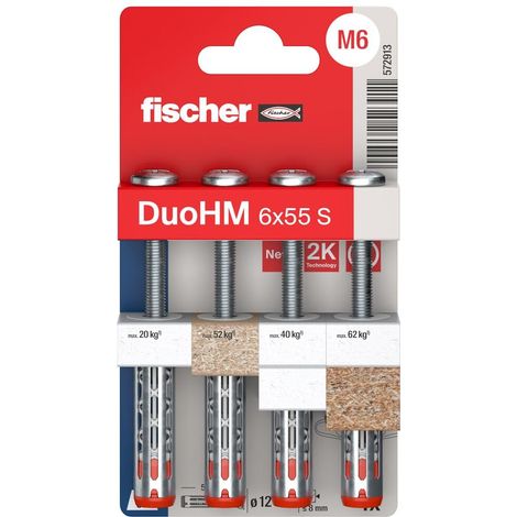 Cheville Bi-Matière DuoHM 6 x 55 pour Corps Creux, avec Vis à Tête Cylindrique, Empreinte PZ - Blister de 4 (1/5)