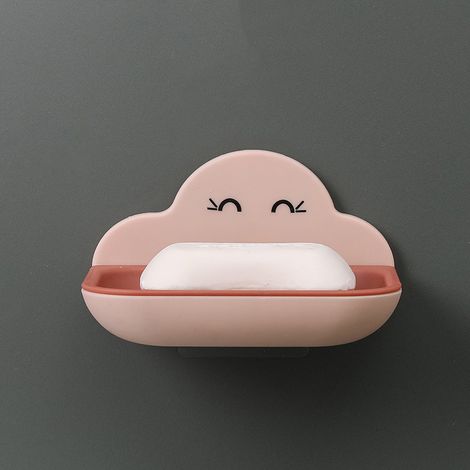 Distributeur de savon mural en plastique à deux niveaux, support de savon pour salle d'eau, douche ou cuisine, design nuage - rose (1/5)