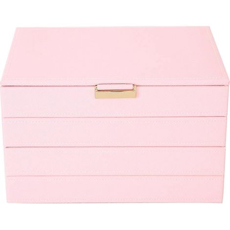 Boîte de rangement pour boucles d'oreilles à 4 compartiments en cuir PU, étui à bijoux détachable rose (1/5)