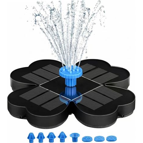 Fontaine Solaire pour Bain d'oiseaux avec 8 Buses, Fontaine Solaire pour Bain d'oiseaux, Pompe à Eau avec Poteau réglable et Filtre en Coton-Noir
