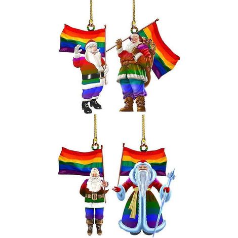 Ensemble de 4 décorations de Noël suspendues représentant le Père Noël