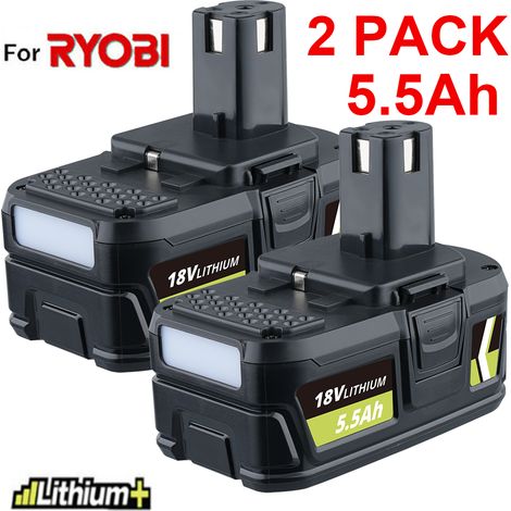 Lot de 2 Lithium 18 Volt 5500mAh pour Ryobi 18V RB18L50 Batterie BPL-1815 BPL-1820G BPL1820 BPL18151 RB18L13 RB18L25 P108 P107 P122 P104 P105 P102 P103 avec Lampe d'affichage