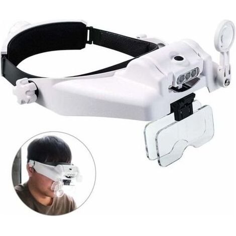 Lighted Head Magnifier With Detachable Leds libres Reading Head Magnifying Glasses Visor Casque de visière Loupe for Hobbies, Close Work, Sewing, Crafts, Reading, Repair, Jewelry Making (1X to 14X