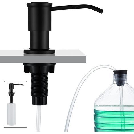 Distributeur de Savon Encastrable, Distributeur Savon Evier Cuisine, Distributeur Savon Integre avec Bouteille 500ML et Ensemble de rallonge de 1,0 m, Recharge du Haut, Noir (1/5)