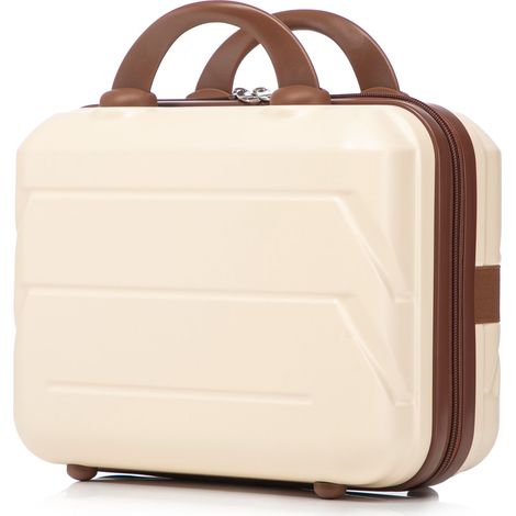Set de 4 valises beige en ABS avec roulettes doubles 360 , serrure à combinaison et trousse cosmétique pour voyages et vacances (1/5)