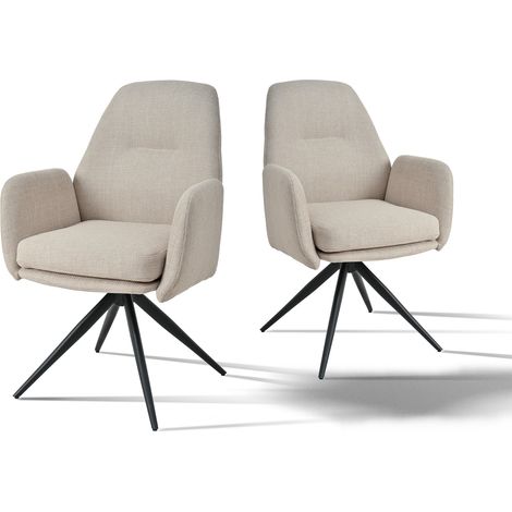 Bon Furni Sillas giratorias 360° tela aspecto lino beige, juego de 2