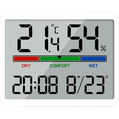 Hygromètre Thermomètre Intérieur Numérique Affichage de l'Heure Date Moniteur de Température et d'Humidité Intérieure Blanc (1/5)