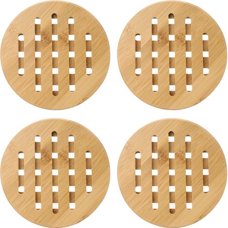 4 Pièces Sous-verres en Bambou Anti-dérapants et Isolants pour Bols et Tasses, Protection contre la Chaleur pour Cuisine (Forme Ronde) (1/5)