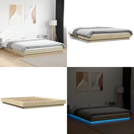 Bettgestell mit LED Sonoma-Eiche 160x200 cm Holzwerkstoff - Bettstellengestell - Holzbettfundament - Doppelbett - LED Beleuchtung - Schlafzimmer Dekoration - Home & Living (1/5)