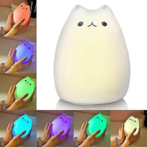 Filiyano – lampe chat LED 7 – Veilleuse chat, veilleuse chat rechargeable en silicone, lampe chat LED 7 couleurs pour chambre d'enfant (1/5)