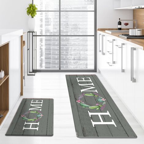 New PU leather kitchen mat, waterproof, oil-proof, stain-resistant, non-slip, suitable for home use, entryway, and front door - Dark blue wood grain - 40601.0CM