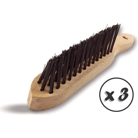Brosse métallique à main Type soudeur Manche ergonomique bois - Lot de 3 - Acier - Spécial angles