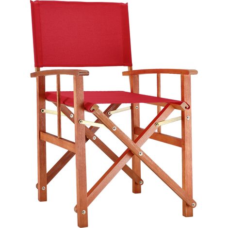 Casaria Chaise de jardin Cannes Bois d'eucalyptus certifié FSC® Pliable Chaise de régie pliante en bois Jardin Chaise de metteur en scène Rouge (1/8)