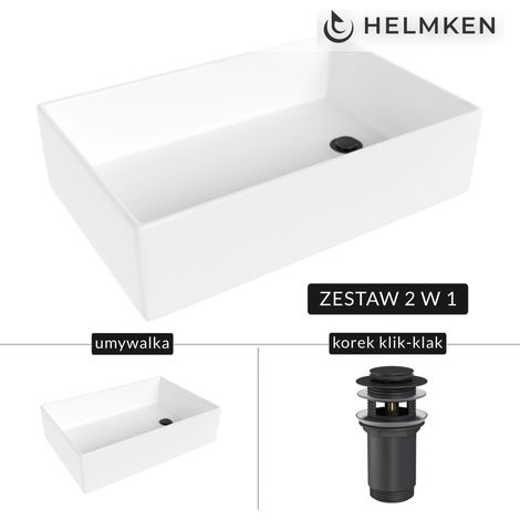 Lavabo da appoggio Helmken 51861000 (61x40) Bianco + Tappo Click-clack Nero opaco (1/5)