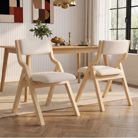Chaise salle manger pliante lot 2 bois massif beige HAVRYA