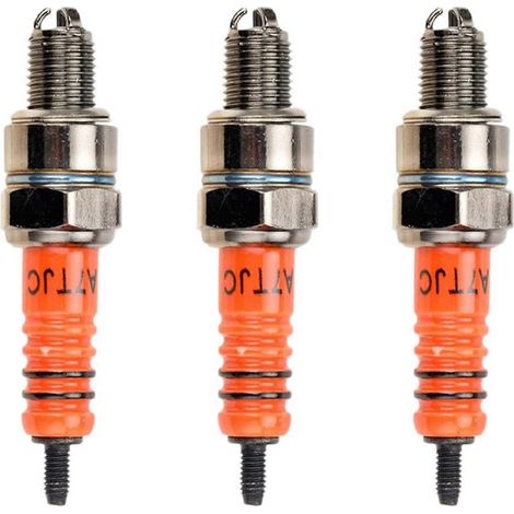 Bougie d'allumage 3X pour moto A7TJC, compatible GY6 50cc, 70cc, 90cc, 125cc, quad et moto tout-terrain 50, 125, 150cc (3 électrodes). (1/5)