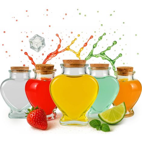 Lot de 5 bouteilles en verre AMOR de 150 ml en forme de cœur, idéales pour le vin ou les boissons alcoolisées (cadeau de mariage). (1/4)