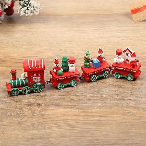 Train de Noël en bois, artisanat en bois, décorations de Noël pour fenêtres, cadeaux de Noël, bonne année, rouge et vert. (1/5)