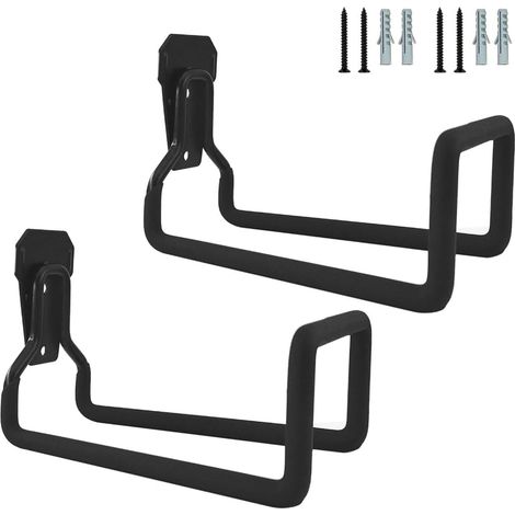 Dieses 2er-Pack praktischer, flexibler Wandschlauchhalterungen bietet eine effiziente Aufbewahrungsmöglichkeit für Gartengeräte und spart Platz. (1/5)