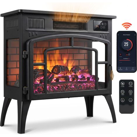 Cheminée électrique - HOMCOM - effet flammes 3D multicolore - thermostat réglable - 1000W/2000W - 58 x 24,5 x 56,5 cm - noir (1/5)