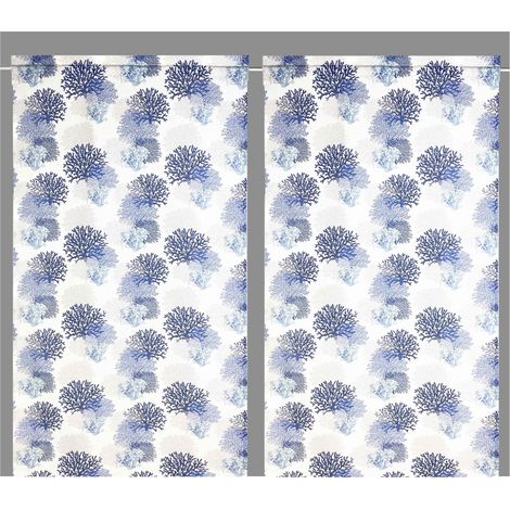 TENDINA vetro MODERNA larga 45 o 60 o 80 CORALLI BLU misto lino Made in Italy 1 Telo cm. 60x150