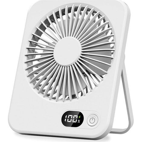 Mini ventilateur de table silencieux, inclinable à 180°, rechargeable par USB, ultra-fin, pour usage domestique (blanc) (1/4)