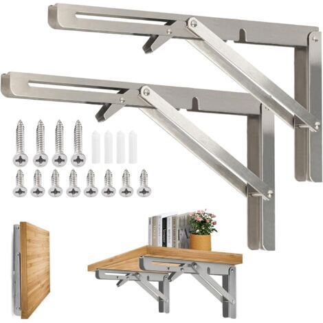Étagère Murale Pliante de 400 mm, Support de Pliant en Acier inoxydable 304 pour établi, Équerre pliante Support, Equerre pour Etagere Murale(2 Pièces) (1/5)
