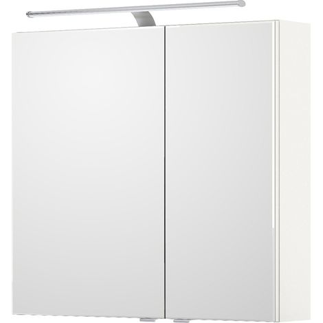 Badezimmer Spiegelschrank, 75cm breit, mit LED Beleuchtung weiß Glanz SOLINGEN-66, B/H/T ca. 75/70,3/17 cm (1/5)