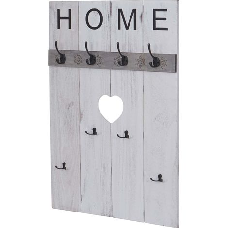 Portemanteau mural HWC-C89, HOME, 8 crochets, 91x60cm blanc shabby (1/5)
