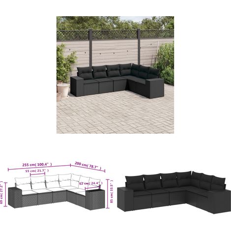 6-tlg. Garten-Sofagarnitur mit Kissen Schwarz Poly Rattan - Gartensofas - Outdoor Möbel - Gartenlounge - Rattan Möbel - Lounge Set - Home & Living (1/3)