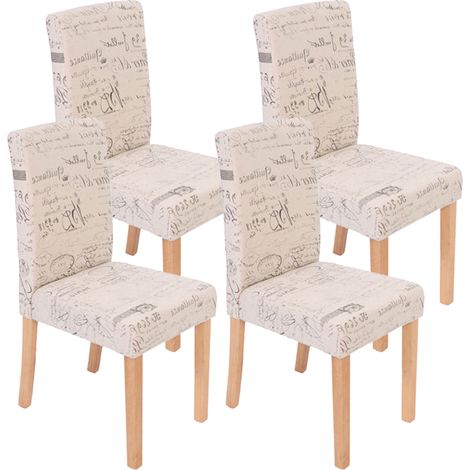 4er-Set Esszimmerstuhl Stuhl Küchenstuhl Littau Textil mit Schriftzug, creme, helle Beine (1/5)