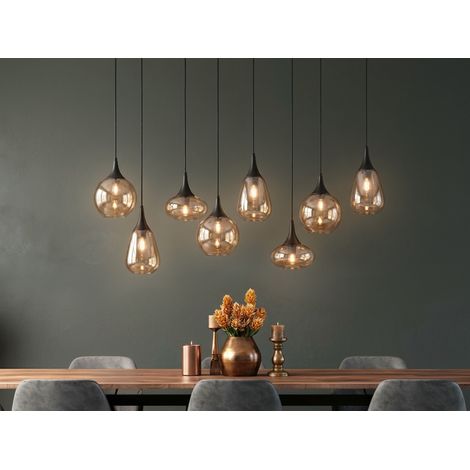 Pendelleuchte LUMINA 8-flammig groß Glasschirme amberfarbig, Breite 121cm (1/5)