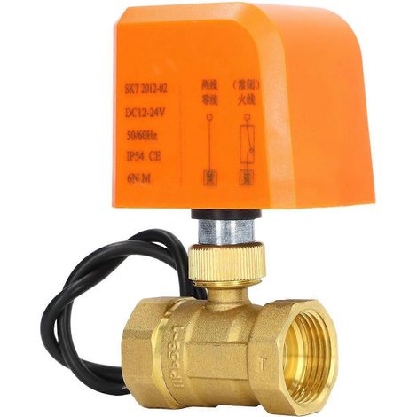 Vanne à bille DN25 à 2 voies, 2 fils, électrique, normalement fermée, en laiton, vanne à bille universelle, 12–24 V CC