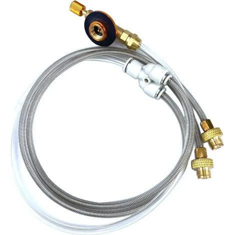 Réchaud à gaz de camping à double connexion avec vanne de commutation, adaptateur de gaz compatible avec les bouteilles de gaz, pour connecter 2 réchauds portables. (1/4)