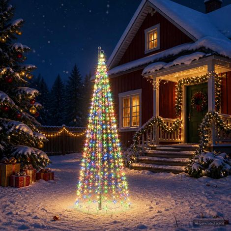 vidaXL Árbol de Navidad con luces, estacas y mástil 300 cm 550 LED (1/5)