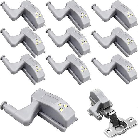 Lot de 10 lampes à charnière universelles pour meubles de cuisine et portes d'armoires, couleur blanc chaud, alimentées par batterie 12 V 23 A. (1/4)