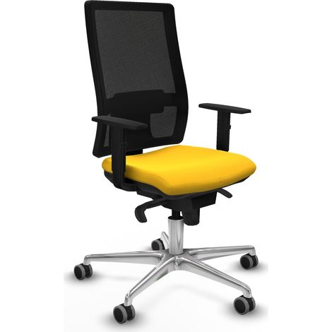 Horna sincro malla negra similpiel amarillo brazos 1D base aluminio ruedas 65mm engomadas (1/5)