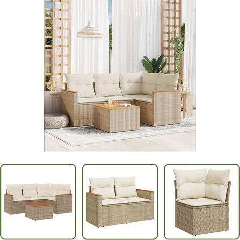 vidaXL Rattanmöbel - 5-tlg. Garten-Sofagarnitur mit Kissen Beige Poly Rattan (1/5)