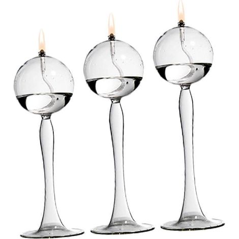 Ensemble de 3 bougeoirs en verre pour lampes à pétrole, hauts supports pour bougies à kérosène, parfaits pour les mariages, les fêtes et la décoration de table, pour bureau, tables (1/5)