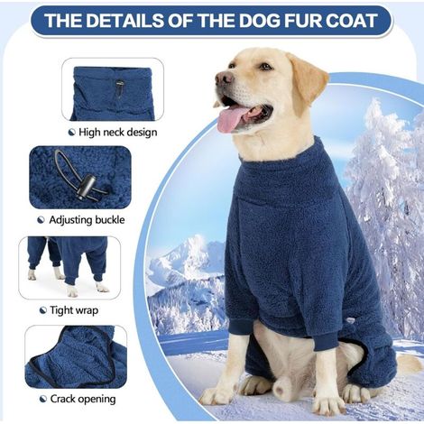 Manteau d'hiver pour chiens, veste polaire chaude, longueur du dos 35-38 cm, tour de cou 35 cm, poids recommandé 12-18 lbs, 1 pièce, bleu. (1/4)