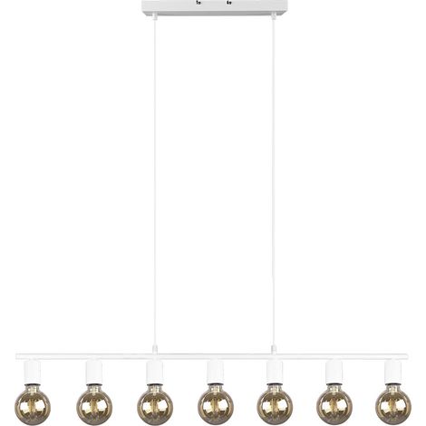 Pendelleuchte Hängelampe 7-flammig E27 Wohnzimmer Esstisch Pendellampe Höhenverstellbar 7 flammig, Metall weiß matt, 7x E27, LxBxH 110x8x150 cm